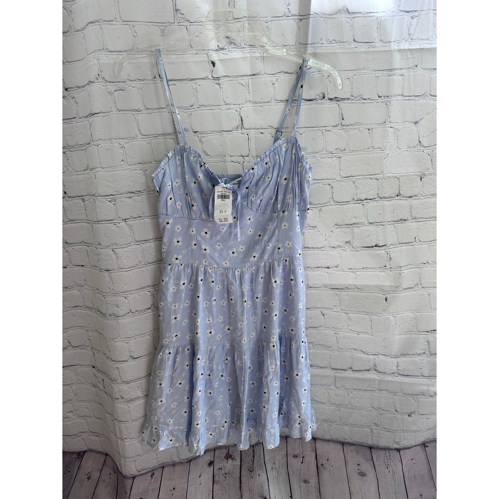 Hollister Sundress Mini Dress Floral Print Tie Front Blue Summer Dress Small